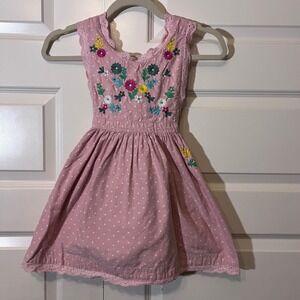 Mini Boden Pink Polka Dot Embroidered Floral Dress, Girls 5-6Y